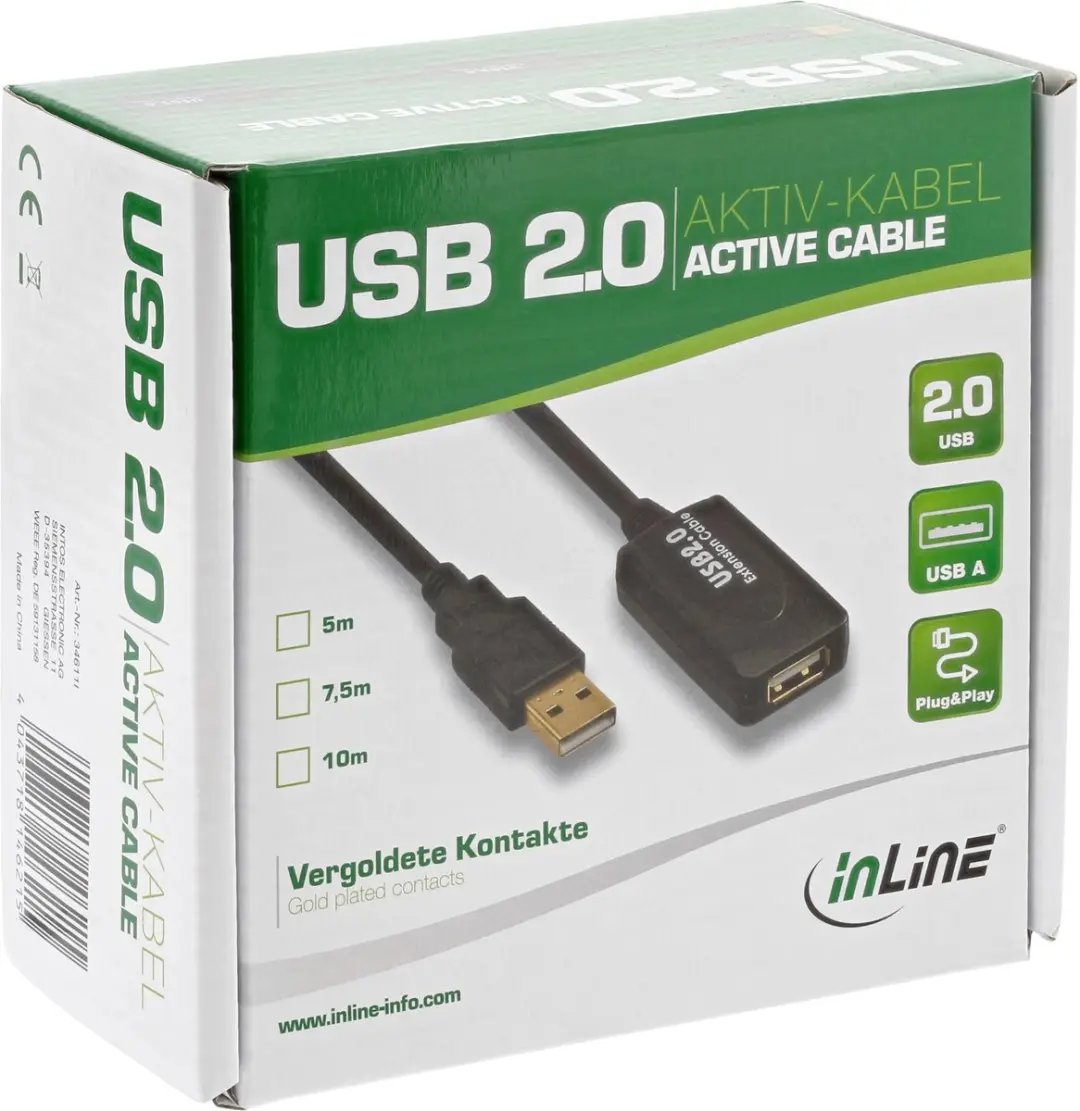 InLine USB2.0 Verlengkabel 25m - Zwart