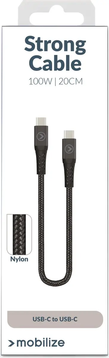 Mobilize USB-C naar USB-C Kabel 0.2m - Zwart