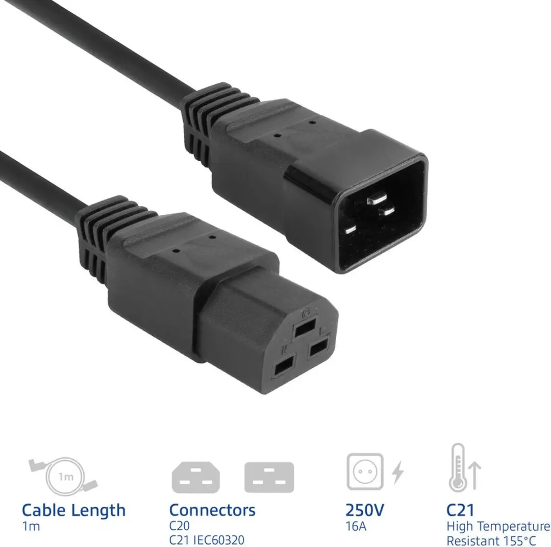 ACT Netsnoer C20-C21 AK5343 - 1m - Zwart