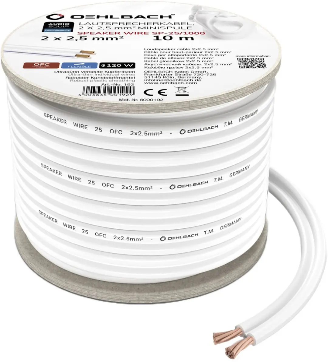 Oehlbach Luidsprekerkabel 2x2,5mm² - 20m Wit