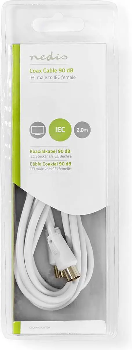 Nedis Coaxkabel IEC Male-Female 2.00m - 75 Ohm - Wit