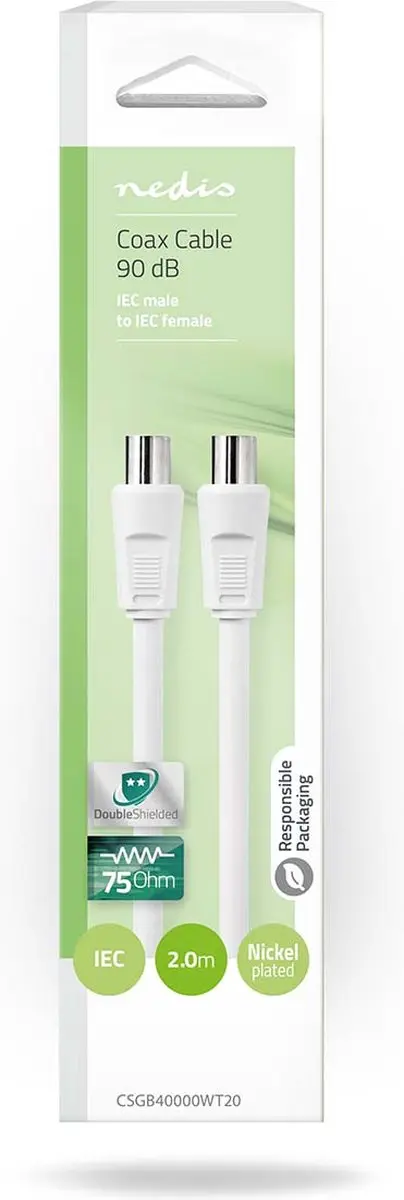 Nedis Coaxkabel IEC Male-Female 2.00m - 75 Ohm - Wit
