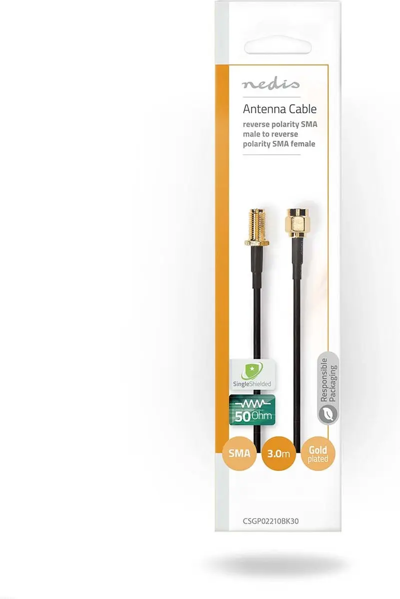 Nedis Antennekabel RP-SMA Male naar RP-SMA Female - 3m - Verguld - Zwart - afbeelding 6 van 6