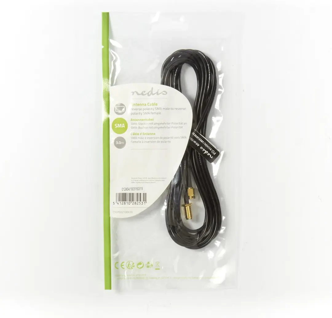 Nedis Antennekabel RP-SMA Male naar RP-SMA Female - 3m - Verguld - Zwart