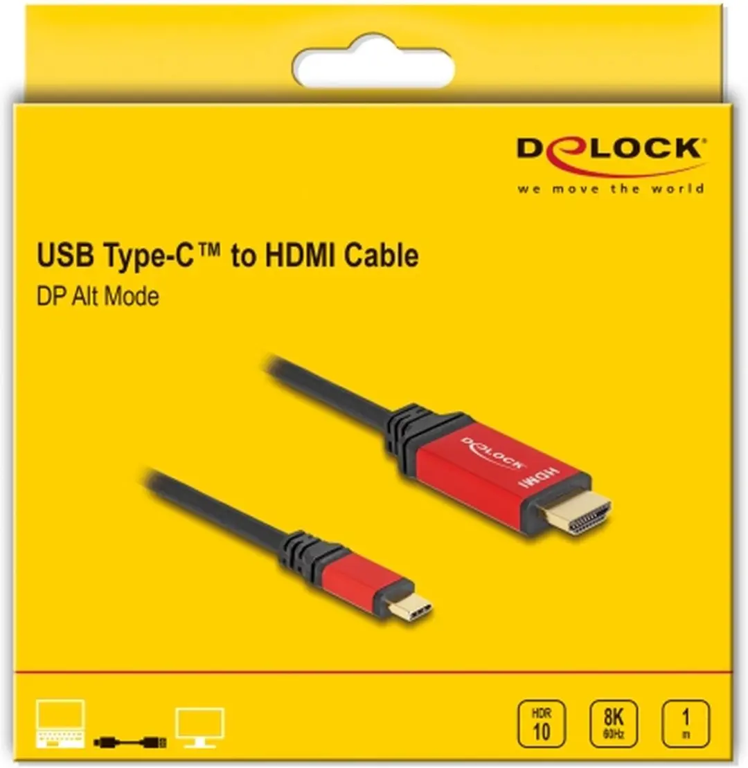 Delock USB-C naar HDMI Kabel 8K 60Hz HDR - 1m - Rood