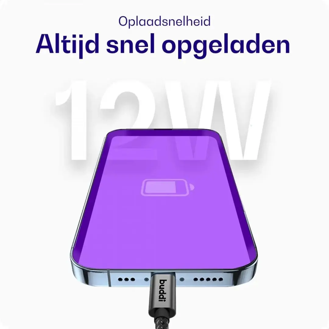 Buddi Flex USB-A naar USB-C Krulkabel 2m - 12W Fast Charge - 480Mbps - Zwart