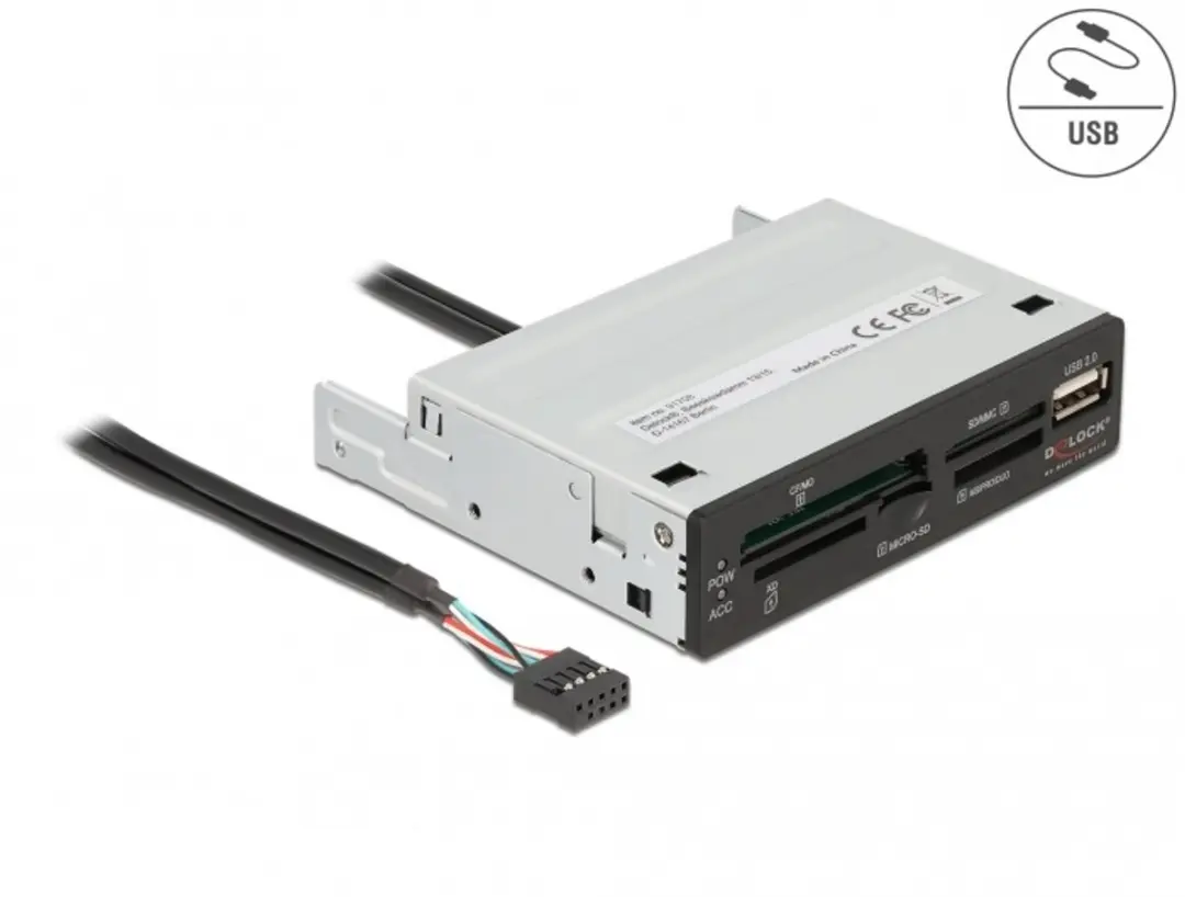 Delock 3.5" USB 2.0 Kaartlezer 5 Slot + USB 2.0 Type-A - Zwart/Grijs
