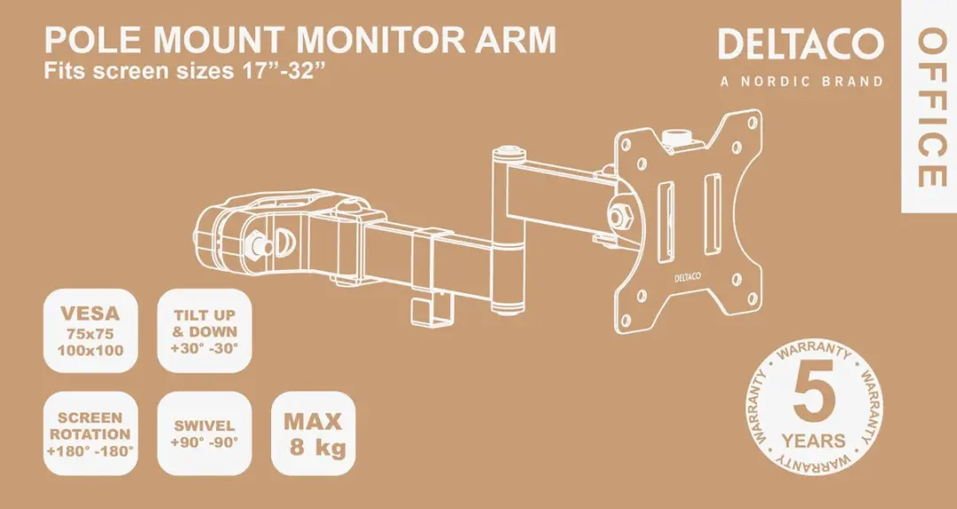 Deltaco ARM-0305 Monitorarm - 17-32" - Zwart