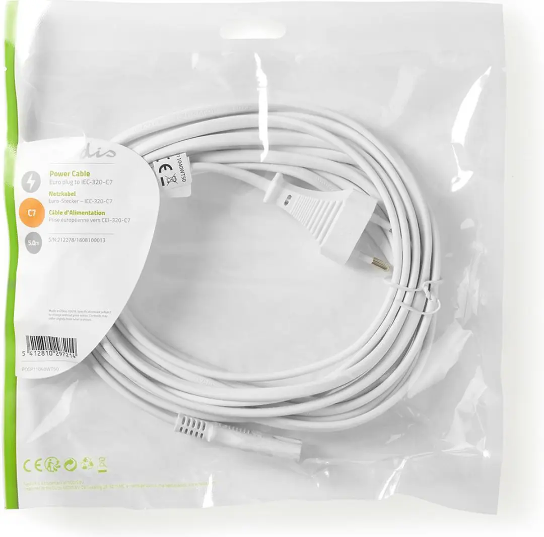 Nedis Stroomkabel IEC-320-C7 5m - Plat - Wit