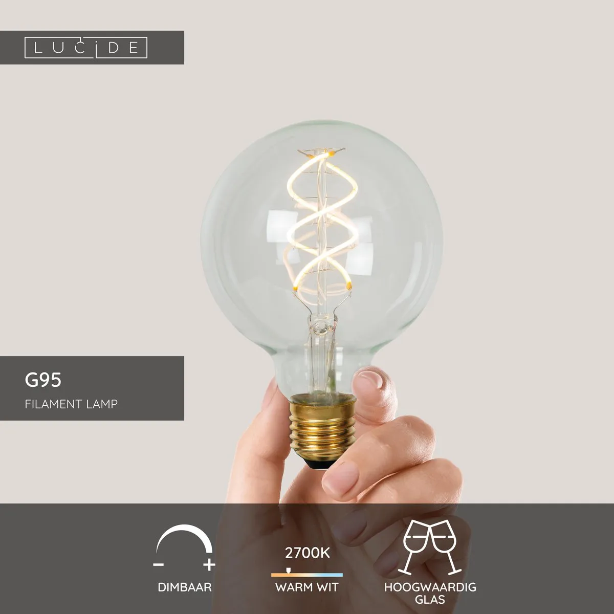 Lucide G95 LED Filamentlamp 4,9W 2700K - Ø9,5cm - E27 - Transparant
