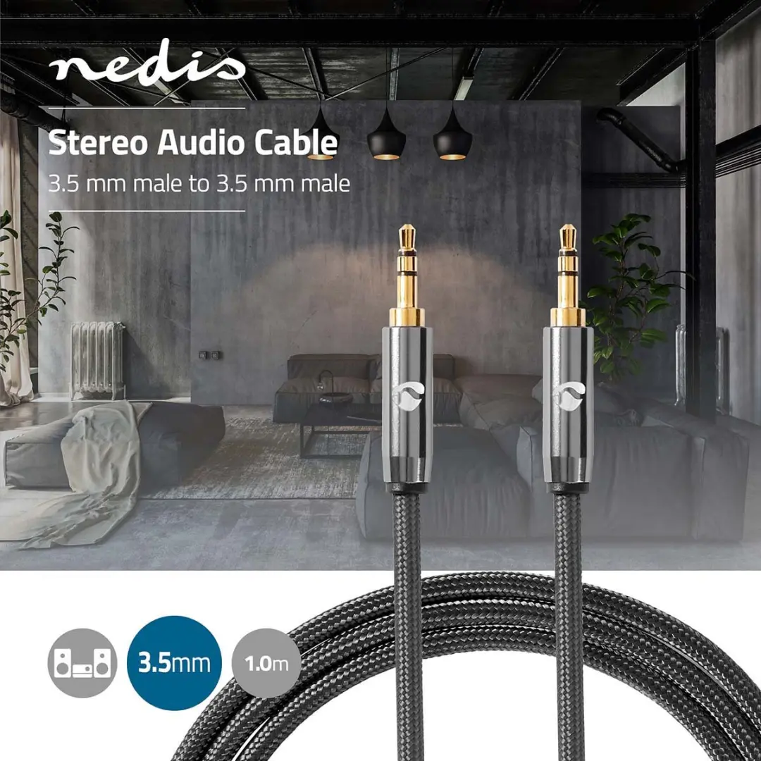 Nedis Stereo-Audiokabel 3,5mm M/M - 1m - Verguld - Antraciet - afbeelding 6 van 6