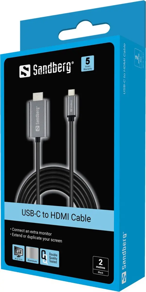 Sandberg 136-21 USB-C naar HDMI Kabel 2m - Zilver