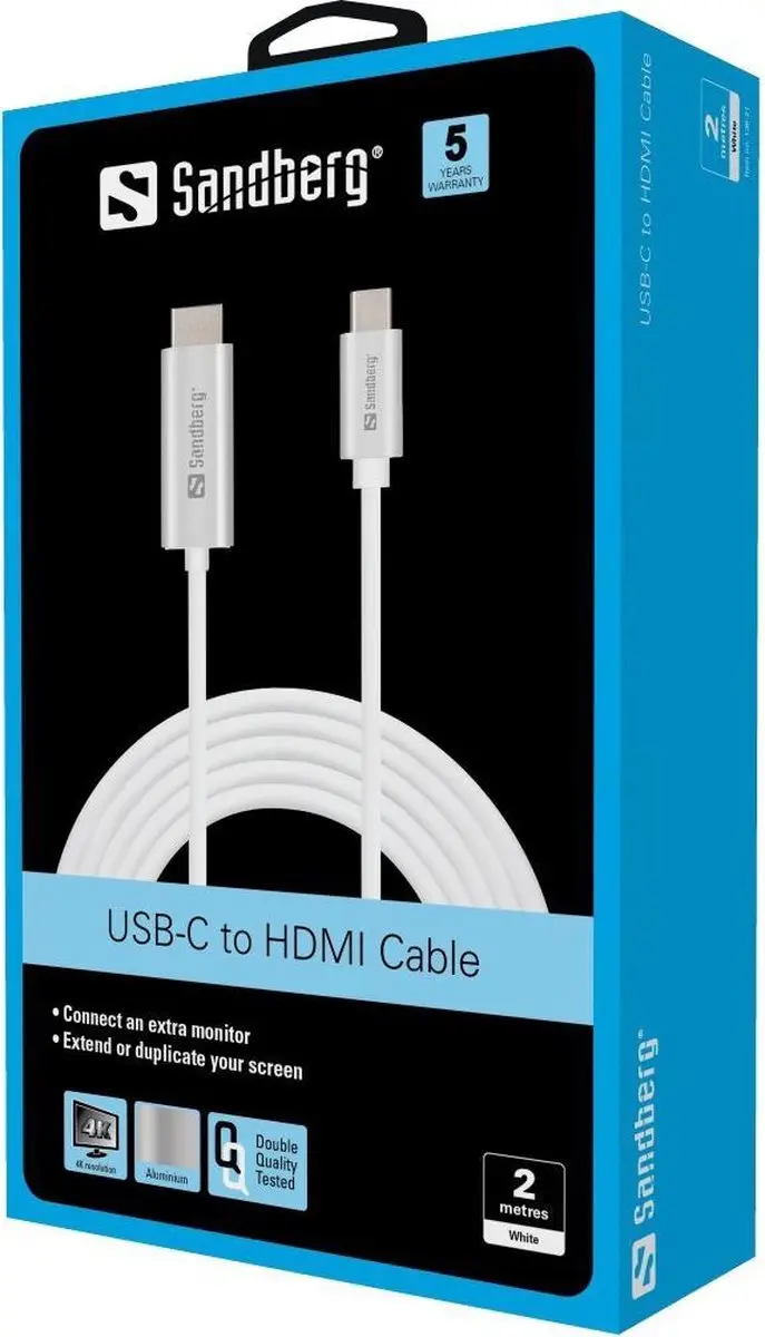 Sandberg 136-21 USB-C naar HDMI Kabel 2m - Zilver