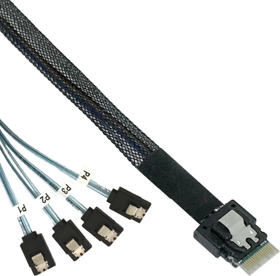InLine Slim SAS-kabel SFF-8654 naar 4x SATA 12Gb/s 0,5m - Zwart