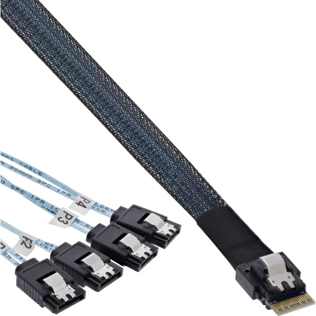InLine Slim SAS-kabel SFF-8654 naar 4x SATA 12Gb/s 0,5m