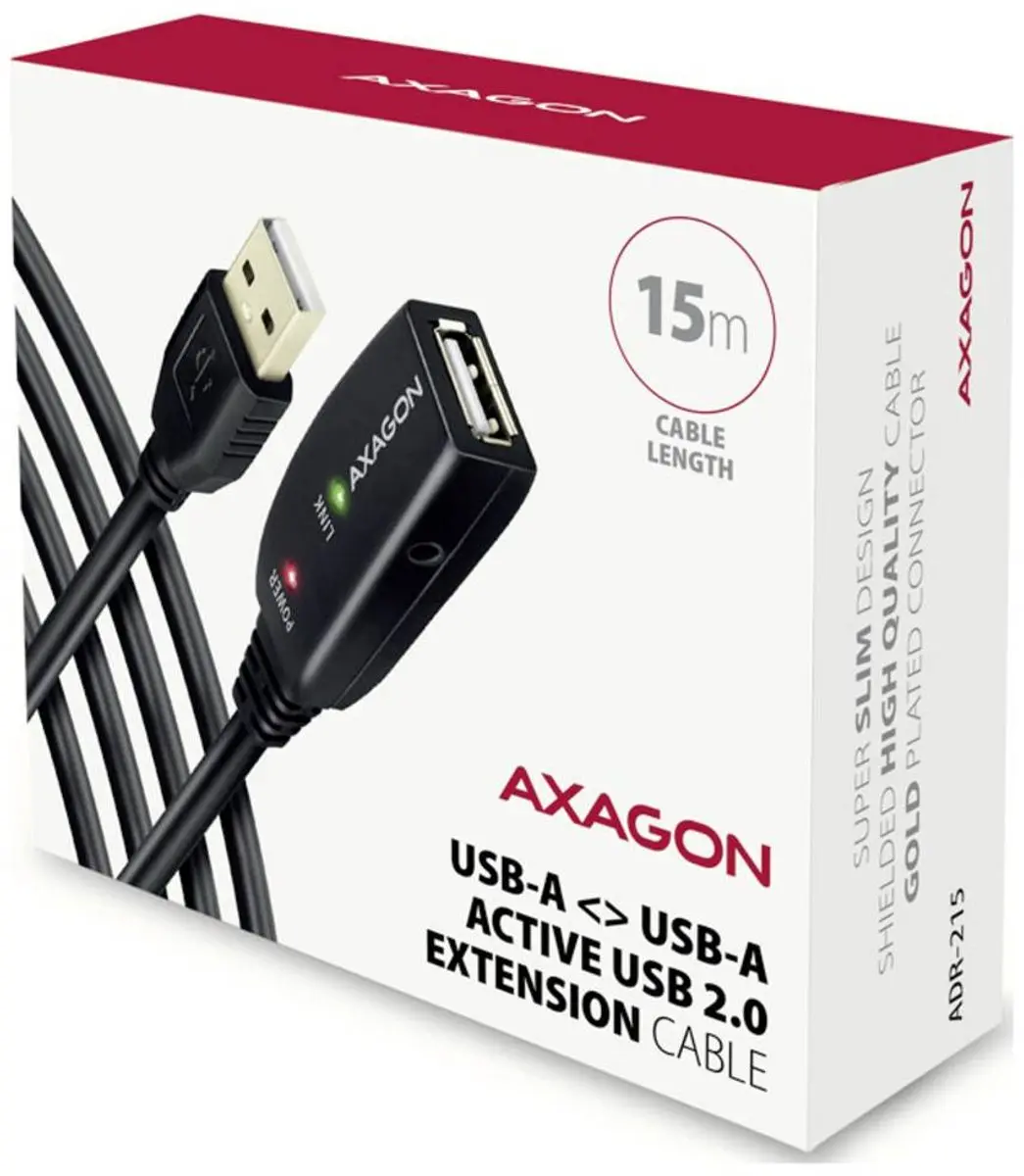 Axagon ADR-215 USB-kabel USB-A 15m - Zwart - afbeelding 6 van 6