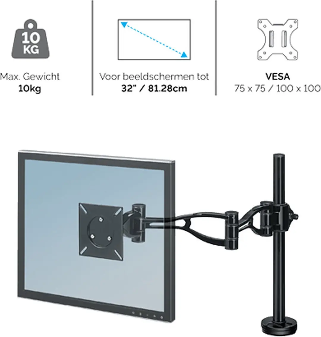 Fellowes Vista Monitorarm 8041601 - 1 Scherm - Zwart