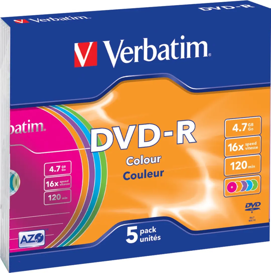 Verbatim 43557 DVD-R 4.7GB - 5 Stuks Slimcase Gekleurd