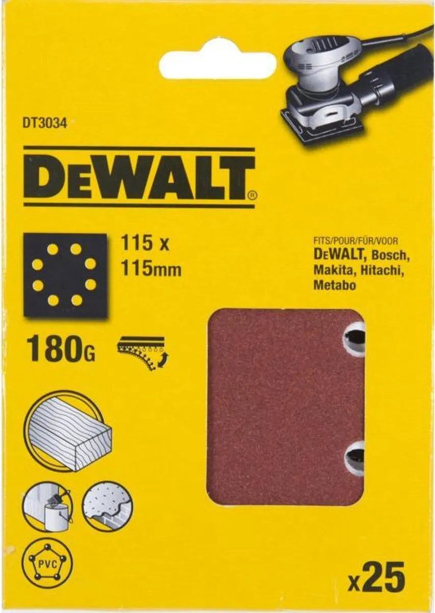 DeWalt DT3034 P180 Schuurpapier Velcro 1/4 Vel