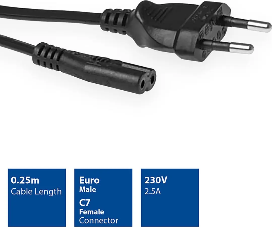 ACT AK5279 Netsnoer Euro C7 - 0,2m - Zwart
