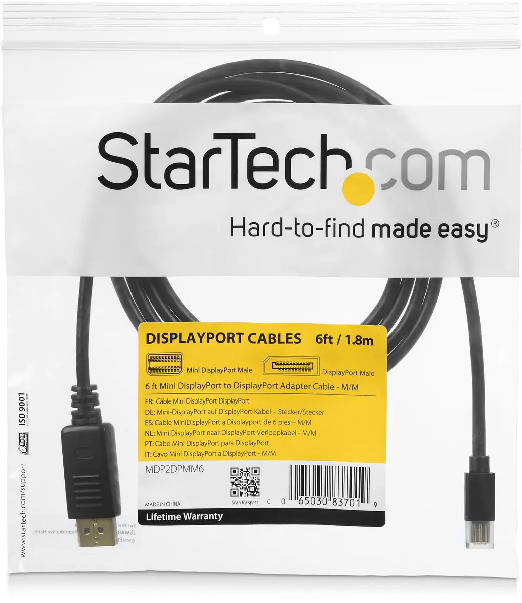 Startech Mini DisplayPort naar DisplayPort 1.2 Adapterkabel 1,8m - 4K - Zwart