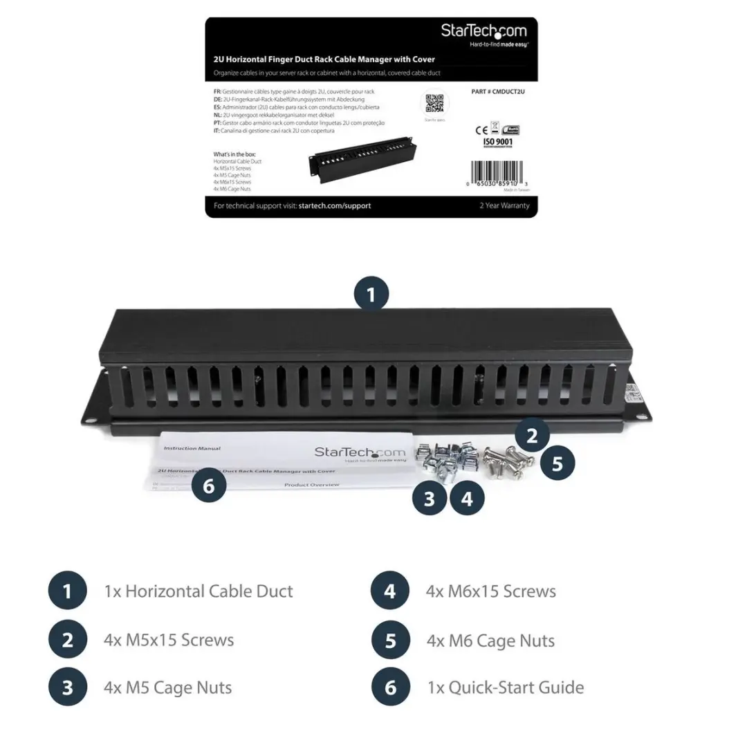 Startech 2U Rack Kabelmanagement Paneel KD06056 - Zwart