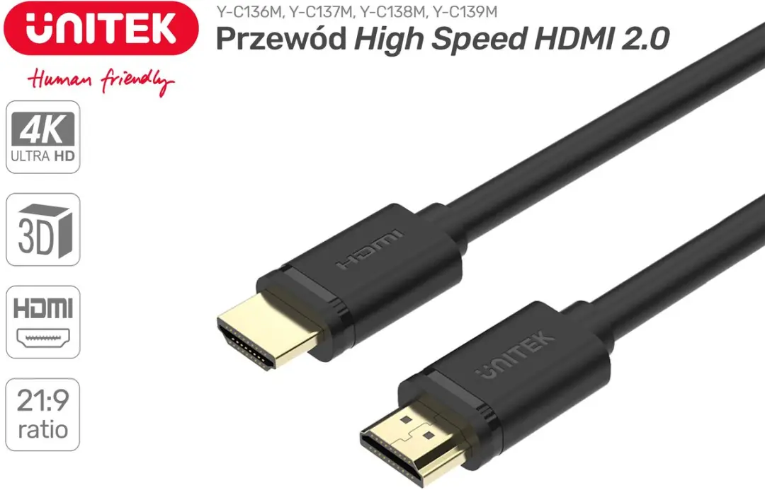 Unitek HDMI-kabel Y-C139M - Zwart