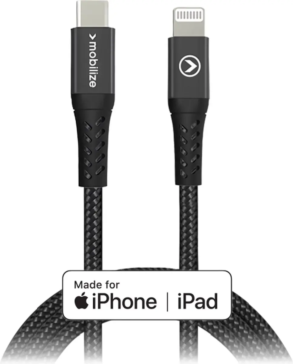 Mobilize USB-C naar Lightning Kabel MFI 2m - Zwart