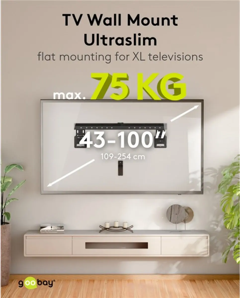 Goobay TV Muurbeugel 70822 - 43-100" - Tot 75kg - Zwart