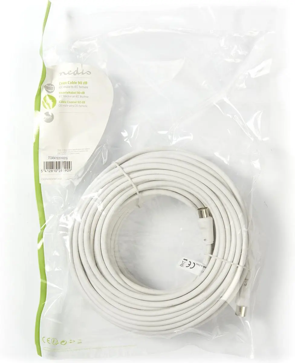 Nedis Coaxkabel IEC Male-Female 20m - 75 Ohm - Wit