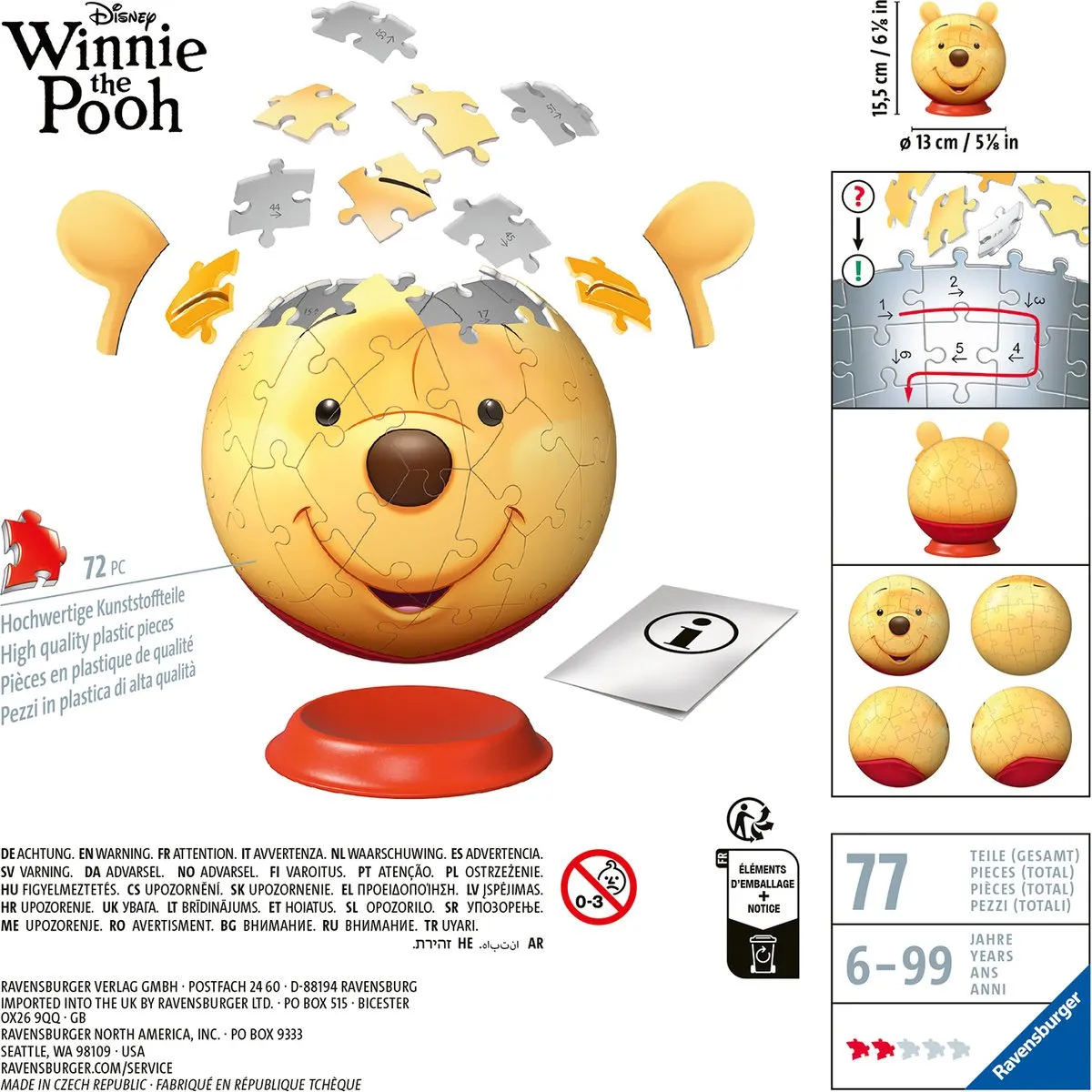 Ravensburger Disney Winnie de Pooh 3D Puzzle-Ball 77 Stuks - MPN 120080701 - afbeelding 6 van 6