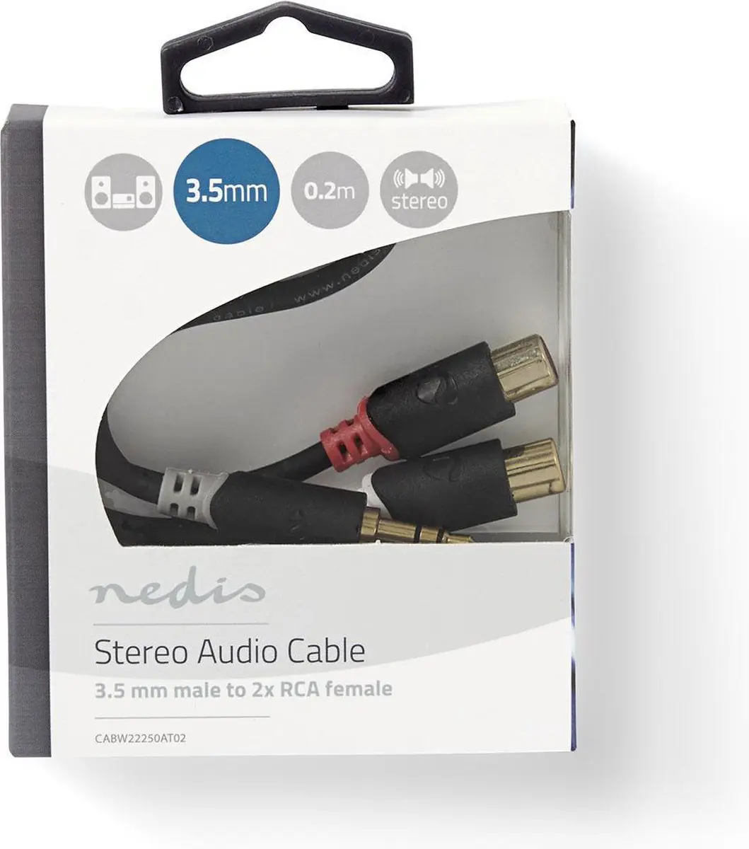 Nedis Stereo-Audiokabel 3,5mm Male - 2x RCA Female 0,2m - Verguld - Antraciet