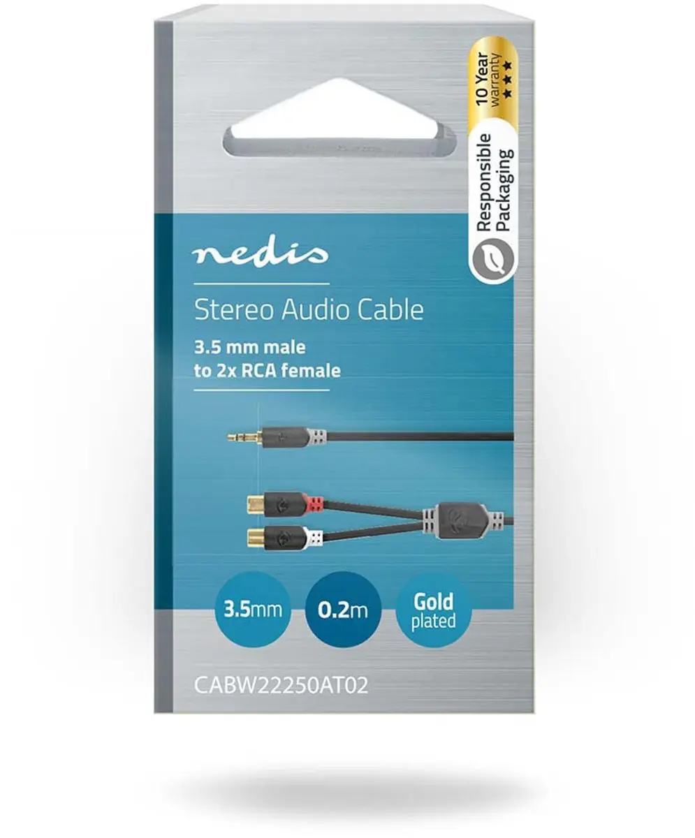 Nedis Stereo-Audiokabel 3,5mm Male - 2x RCA Female 0,2m - Verguld - Antraciet