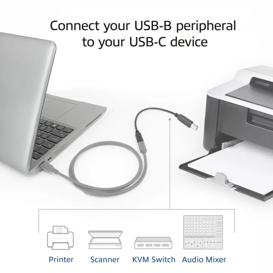 ACT AC7462 USB Type-C naar USB-B 2.0 Printerkabel 0,2m - Zwart