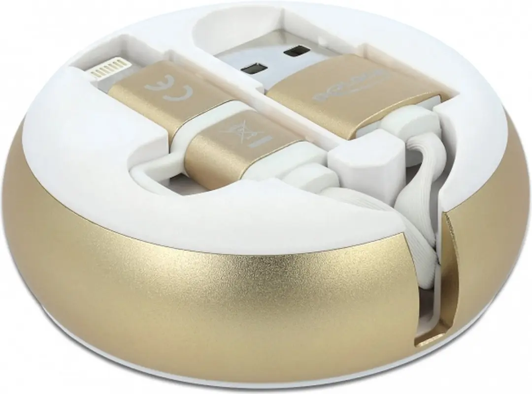 Delock USB 2.0 Retractable Kabel Type-A naar Micro-B & Lightning - Wit/Goud