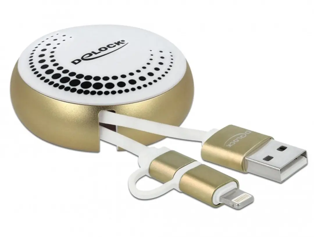 Delock USB 2.0 Retractable Kabel Type-A naar Micro-B & Lightning
