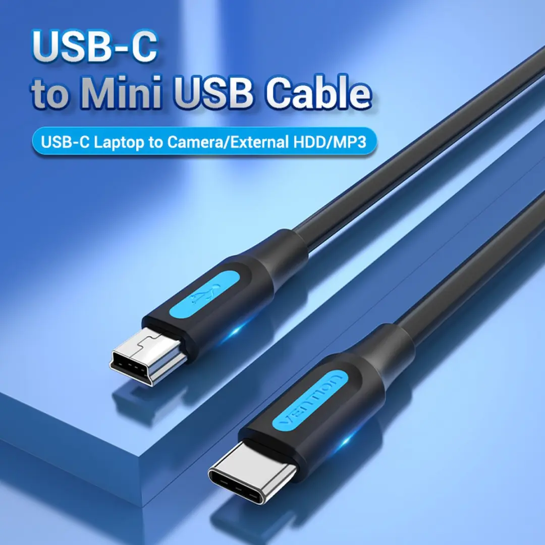 Vention COWBD USB-kabel USB 2.0 Mini-USB B naar USB C - 0,5m - Zwart