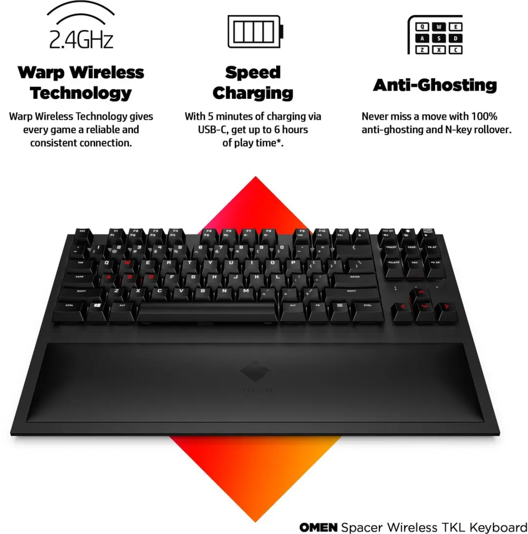 HP Omen Spacer Draadloos TKL Gaming Toetsenbord 9BU31AA - Zwart