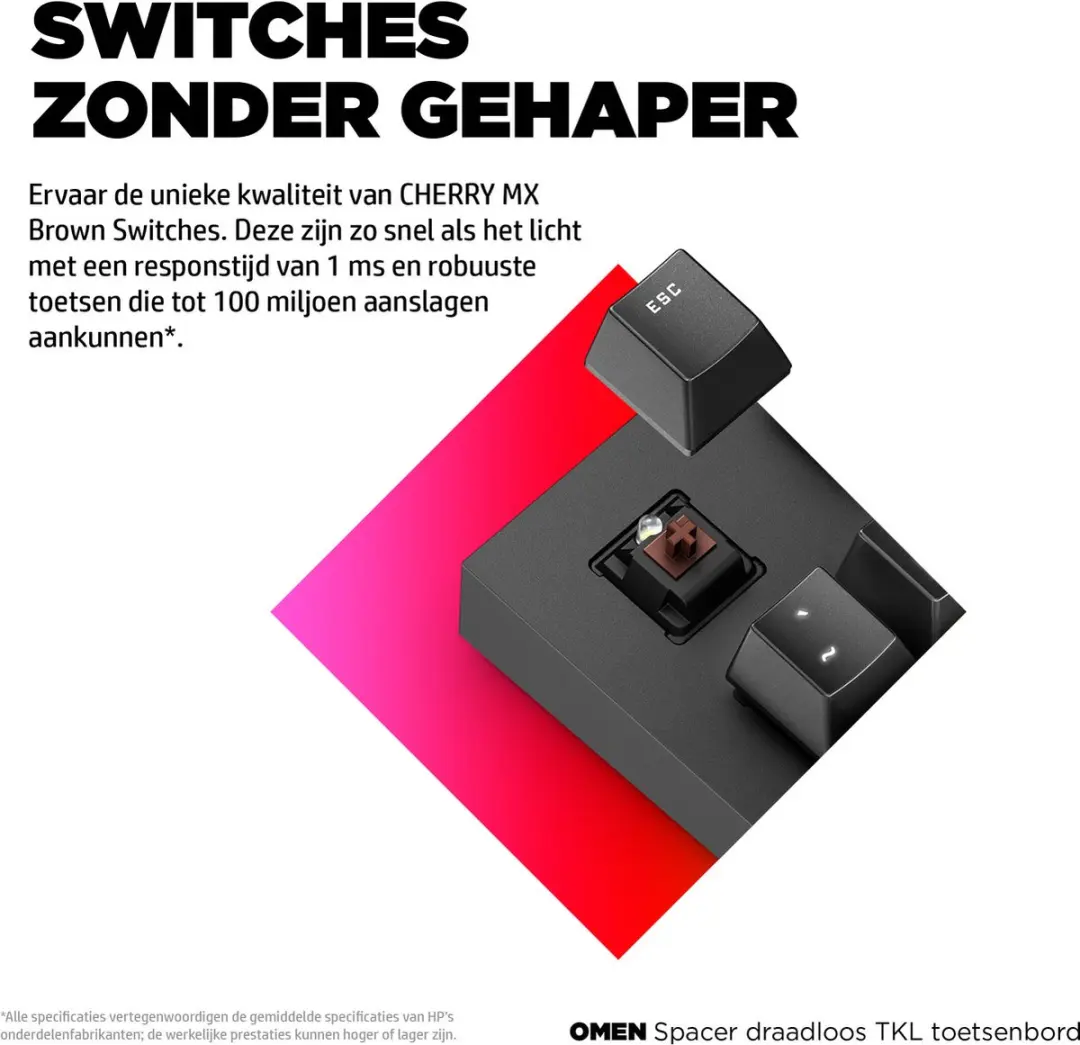 HP Omen Spacer Draadloos TKL Gaming Toetsenbord 9BU31AA - Zwart