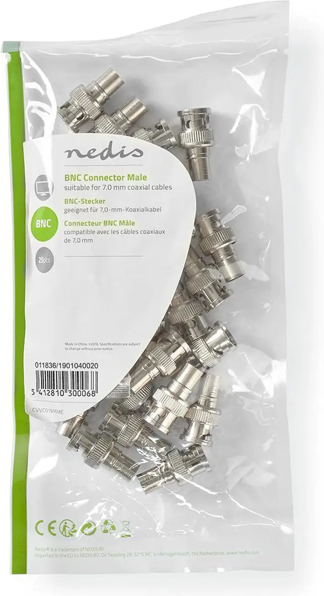 Nedis BNC-Kabelbeschermer Recht Male Vernikkeld 50 Ohm - 25 Stuks