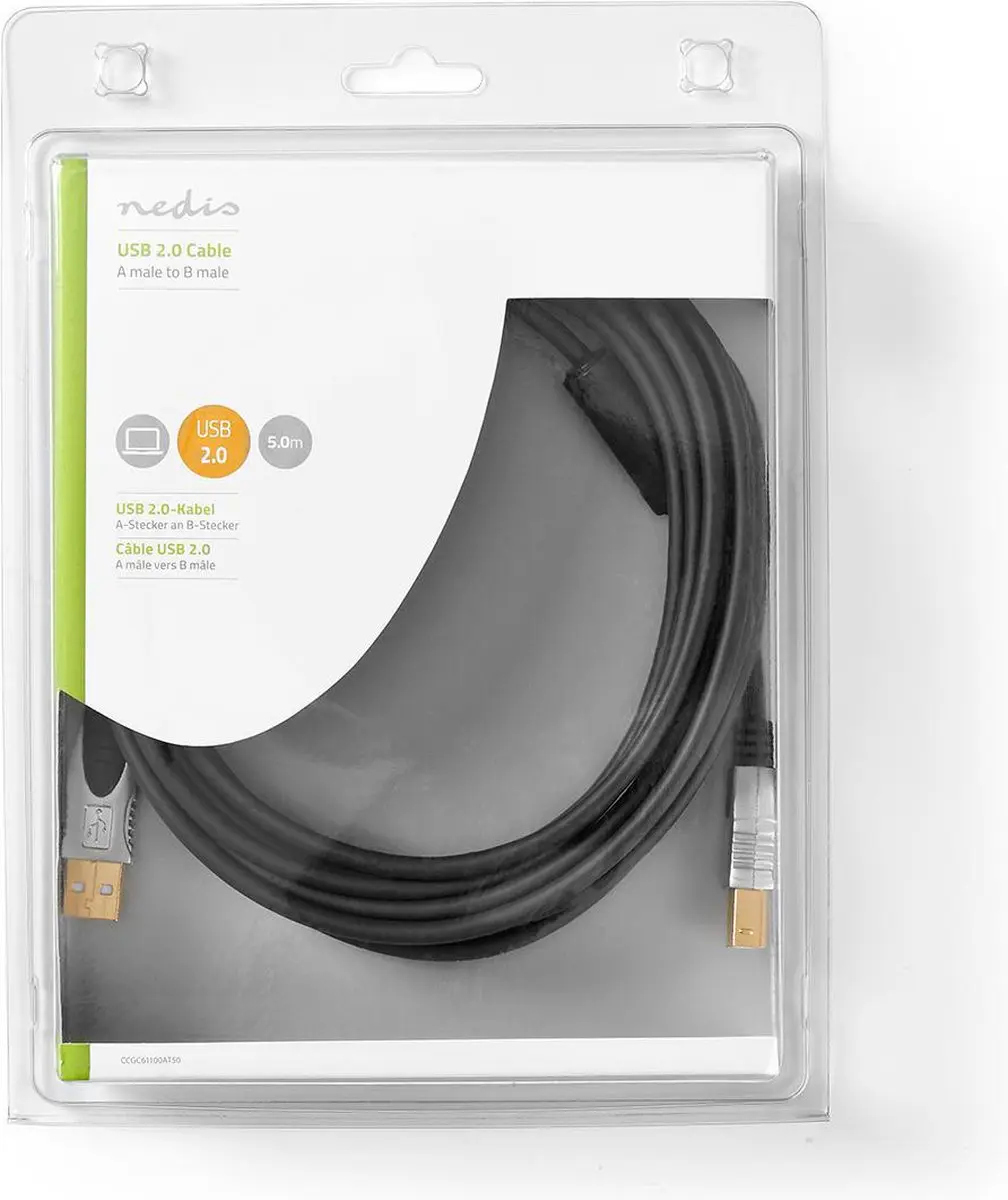 Nedis USB 2.0 Kabel USB-A naar USB-B 5m - Verguld - Antraciet