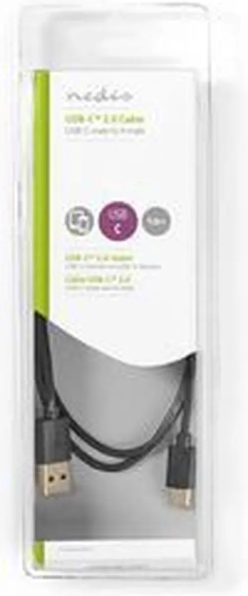 Nedis USB 2.0 USB-A naar USB-C Kabel 15W 480Mbps 1m - Zwart - afbeelding 6 van 6