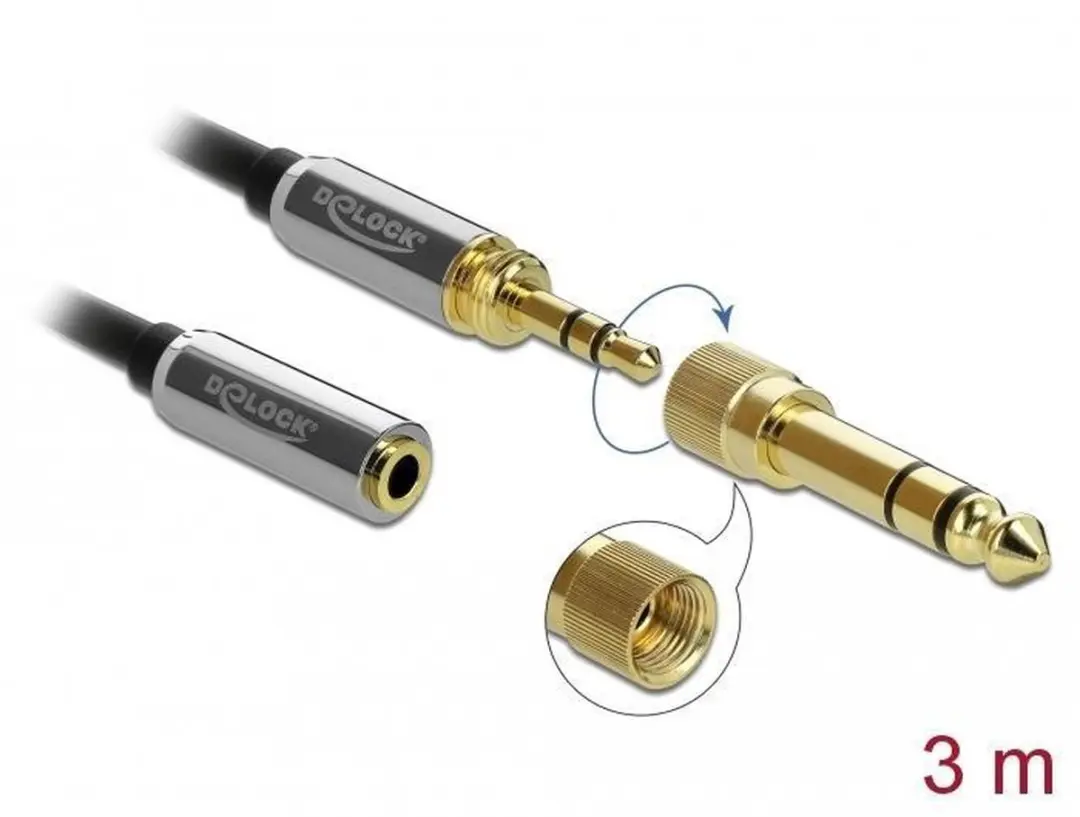 Delock 3,5mm Jack Verlengkabel 3m - 6,35mm Adapter - Zwart