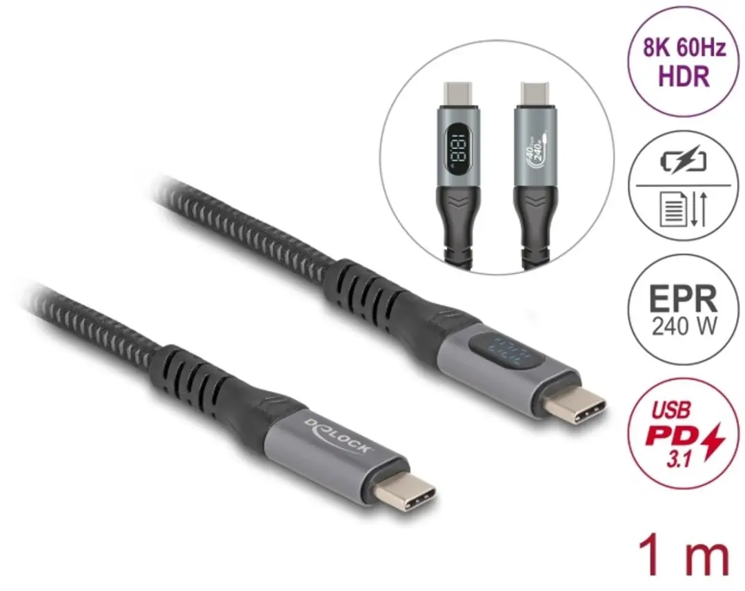 Delock USB 40Gbps Coax Kabel 1m