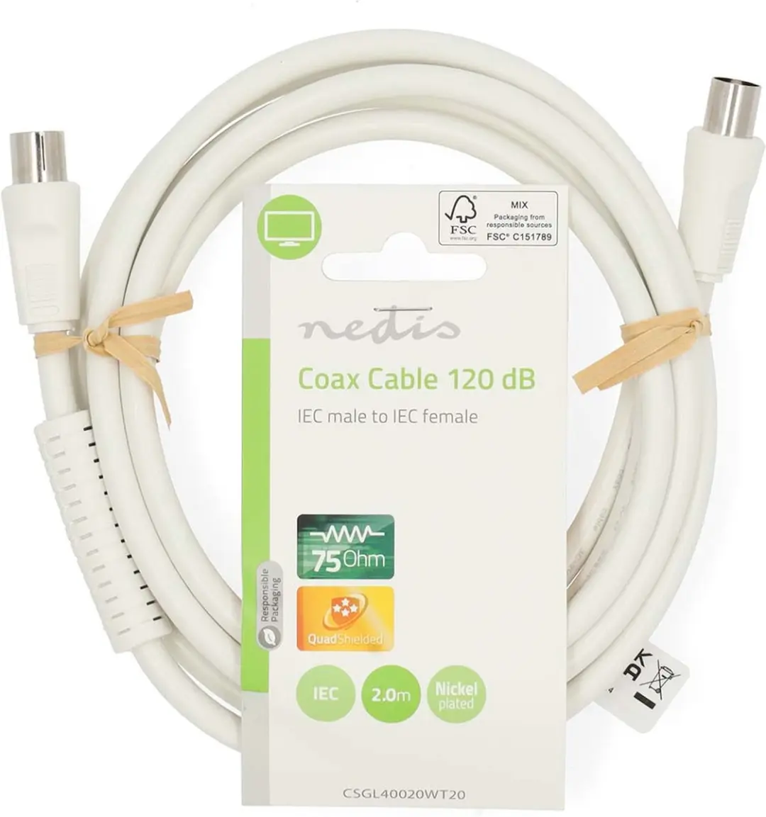 Nedis Coaxkabel CSGL40020WT20 - 2m - Wit