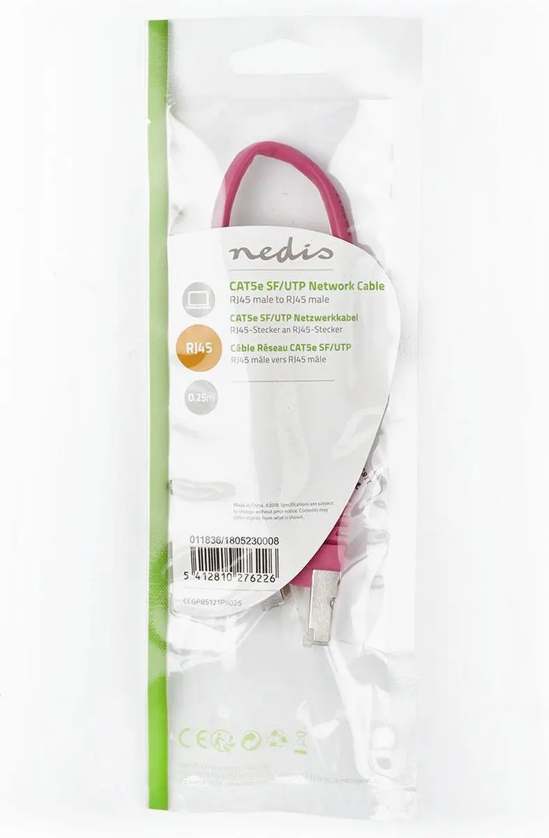 Nedis CAT5e Kabel 0,3m Roze - RJ45 Mannelijk