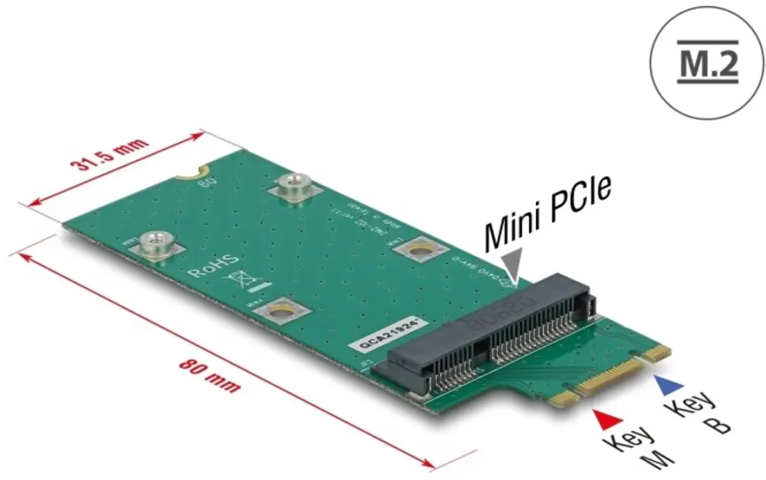 Delock M.2 Key B+M naar Mini PCIe Adapter