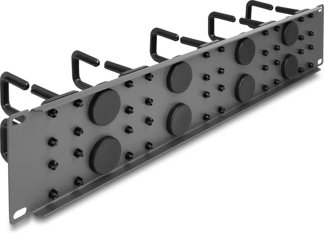 Delock 19" Kabelmanagement Routingpaneel 2U - 8 Rubberen Inlaten & 10 Haken - Grijs