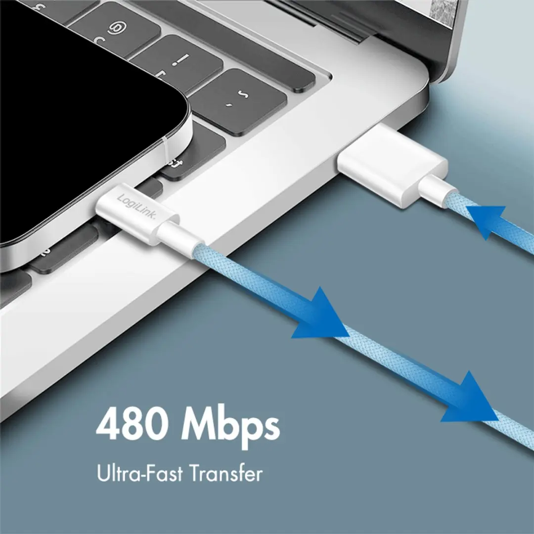 Logilink CU0330 USB 2.0 Kabel A naar C - 1m - Blauw