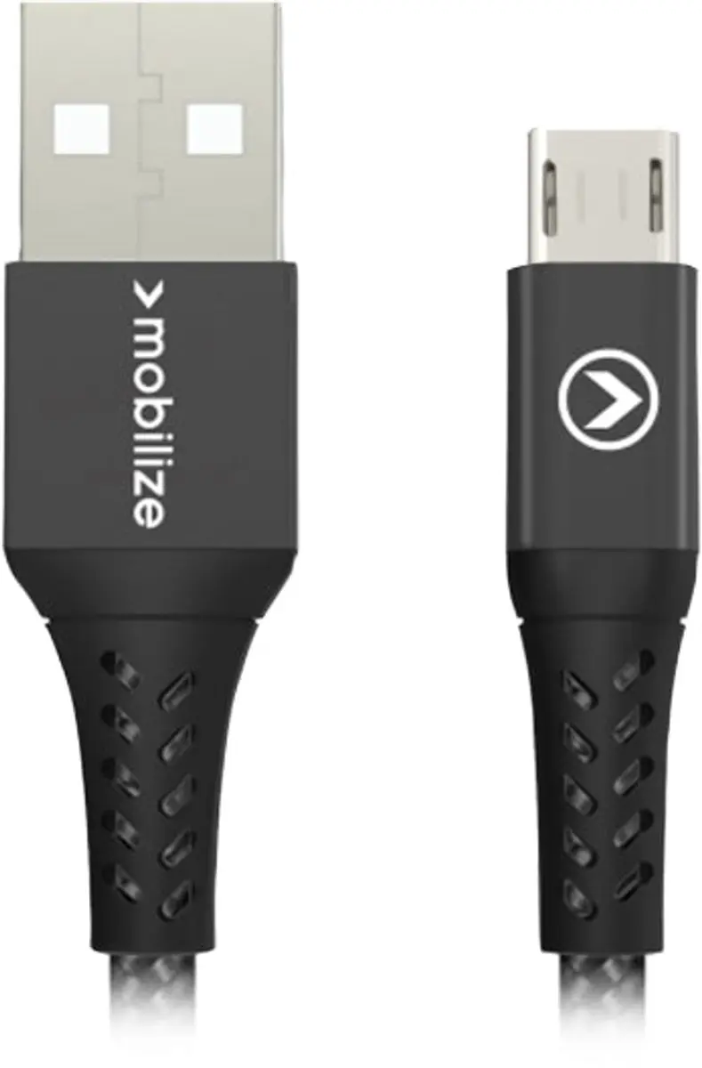 Mobilize Nylon USB 2.4A Micro USB Kabel 20cm - Zwart